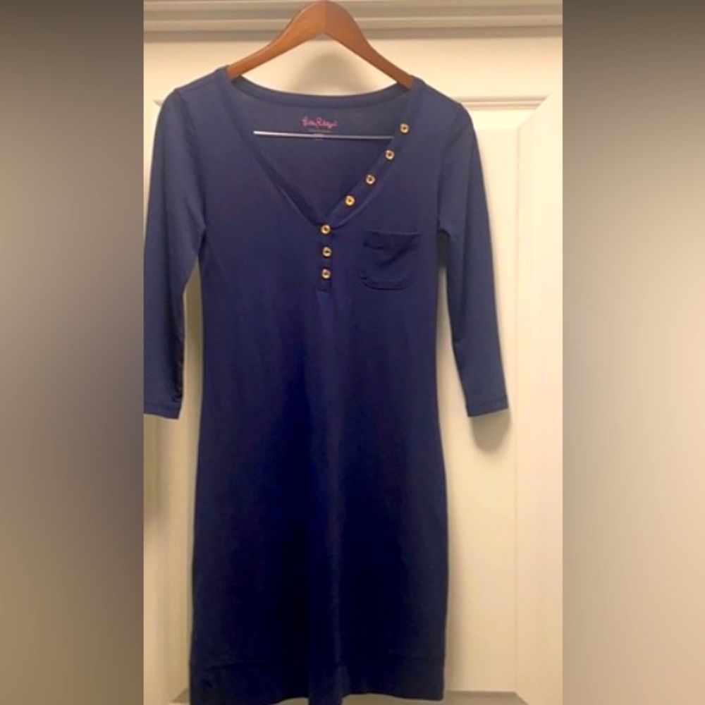 Lilly Pulitzer dresses| Lilly Pulitzer blue V-neck longsleeve shirt dress size